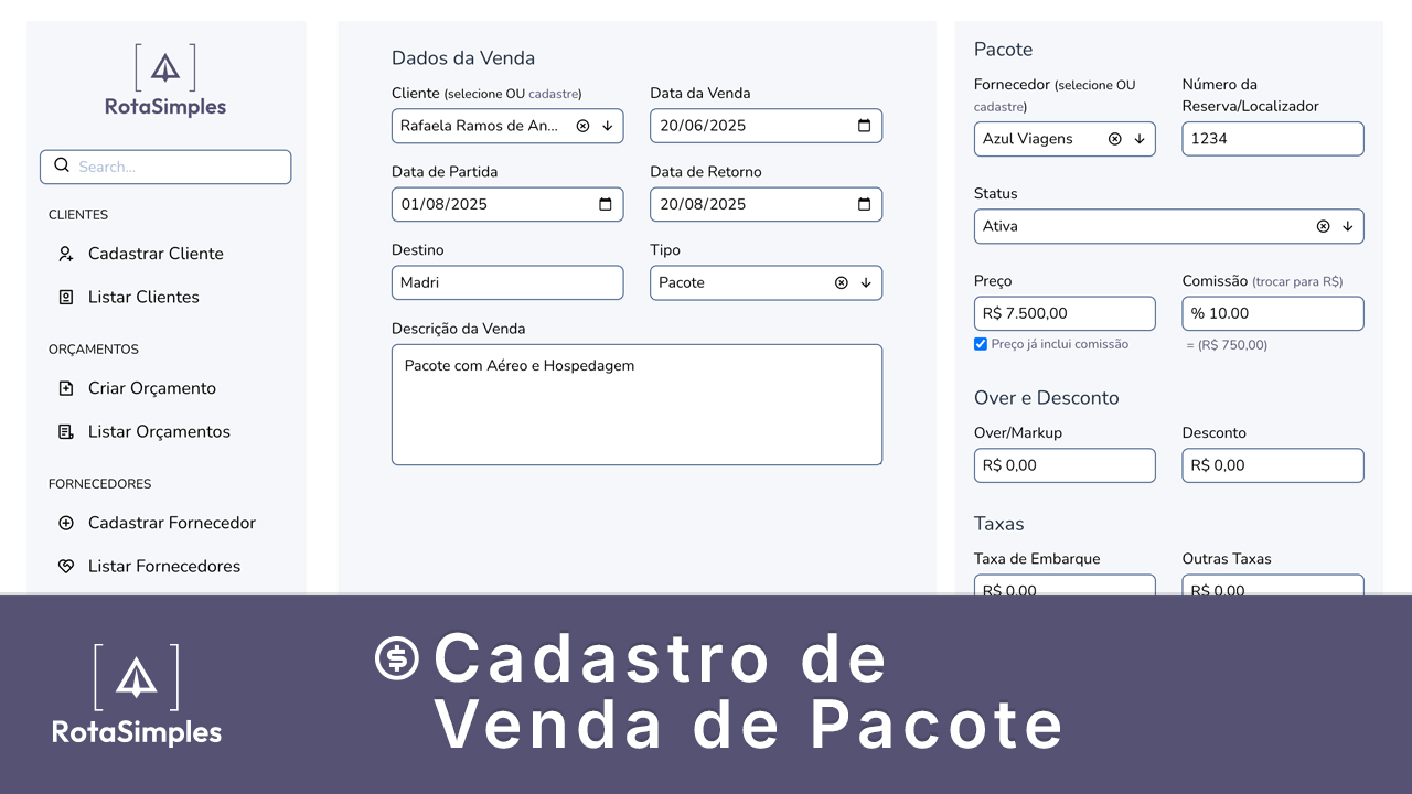 Cadastro de Venda de Pacote de Viagem